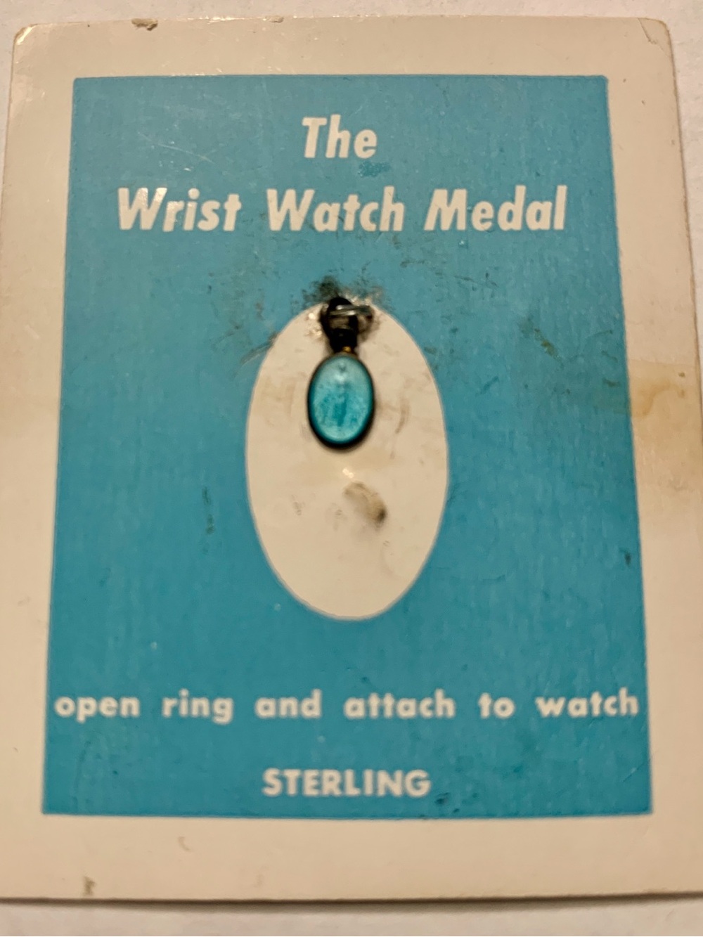 Vintage 1950s Sterling Silver & Blue Enamel Miraculous Medal Wrist Watch Charm